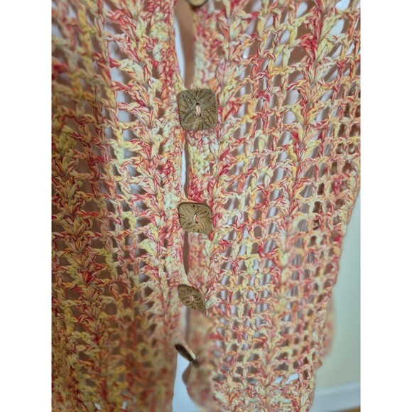 J H Collectibles VTG Boho Crochet Sweater Top Open Knit Short Sleeve Top Sz L - Picture 3 of 7